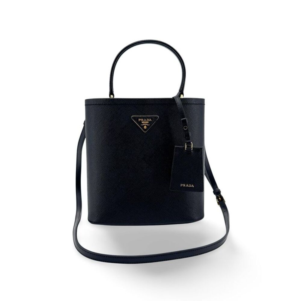 Prada Saffiano Leather Panier Small Bag Black Gold Hardware